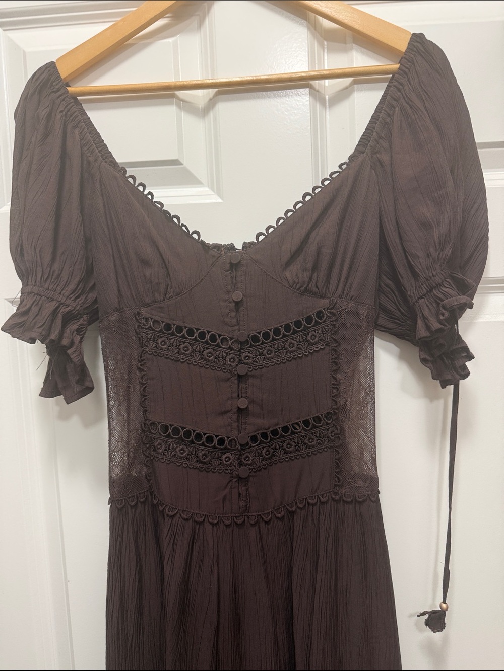 En Saison Chocolate Brown Midi Dress with Puff Sleeves